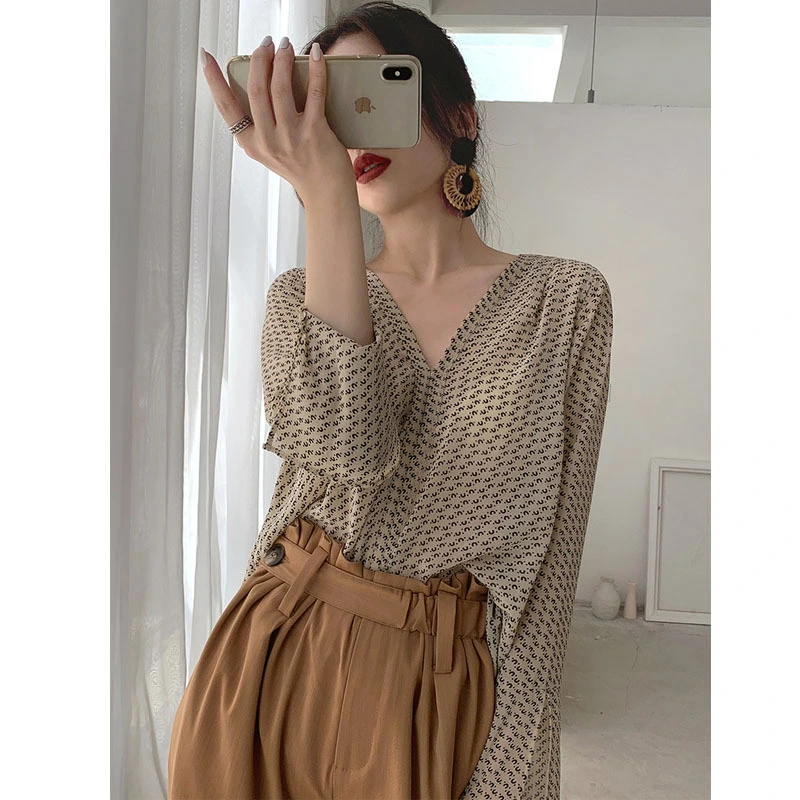 Split Long Sleeve Print Shirt