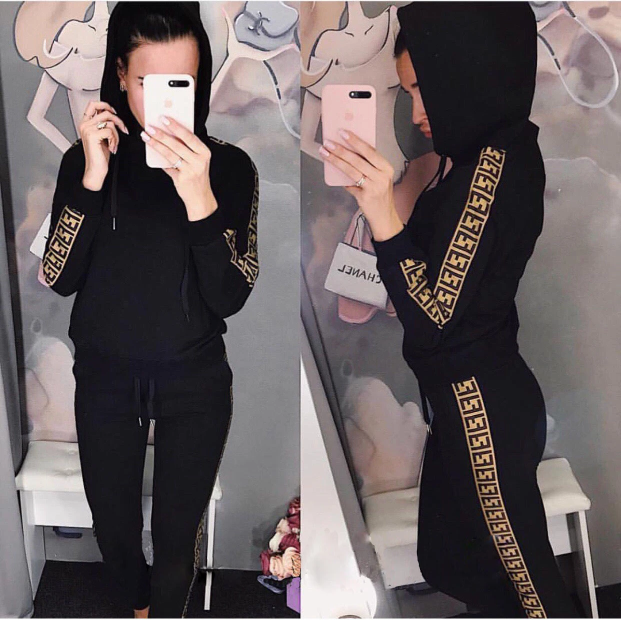 Hooded sweater set two-piece