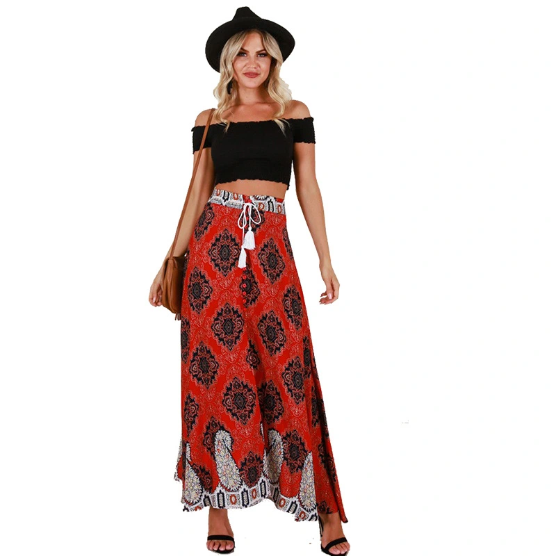 Printed shrinkable lace-length skirt