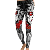 Large size skull print tattoo tight pants Halloween pants