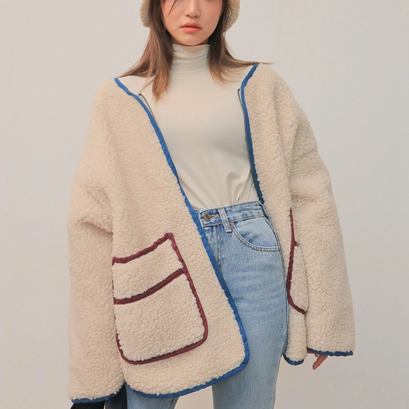 Lamb hair quilted loose coat