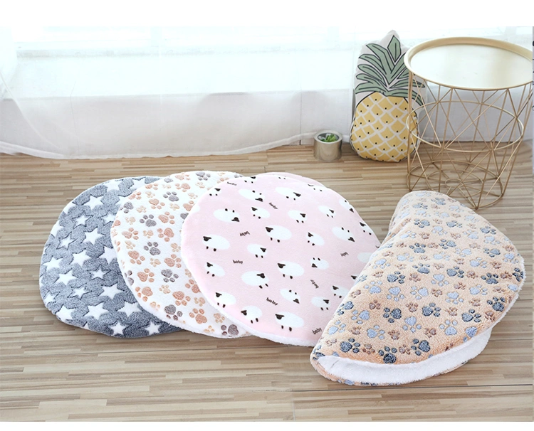 Cartoon Mat Double-sided Plus Velvet Thick Warm Round Mat Small And Medium Pet Warm Pad