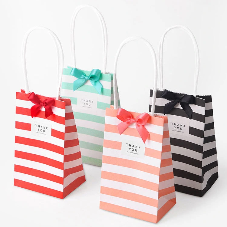 Small candy color striped white kraft paper bag