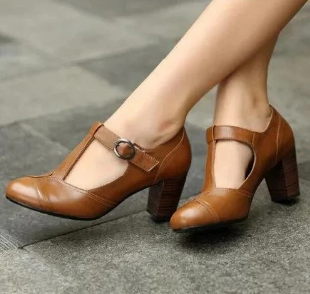 High heel belt buckle single shoes women's shoes