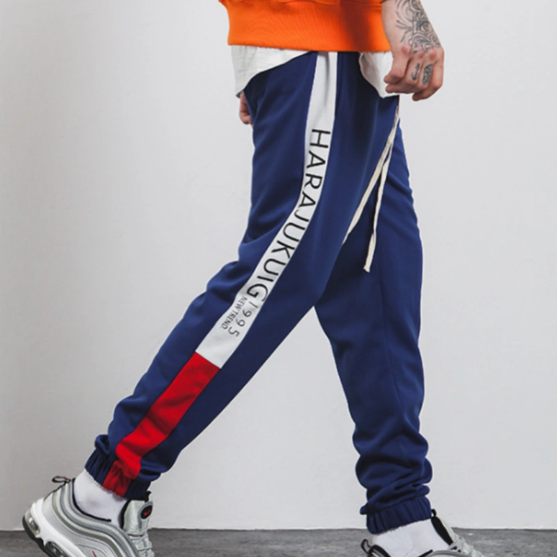 New Spring Color Letters Side Stripes Men's Casual Elastic Pants Feet