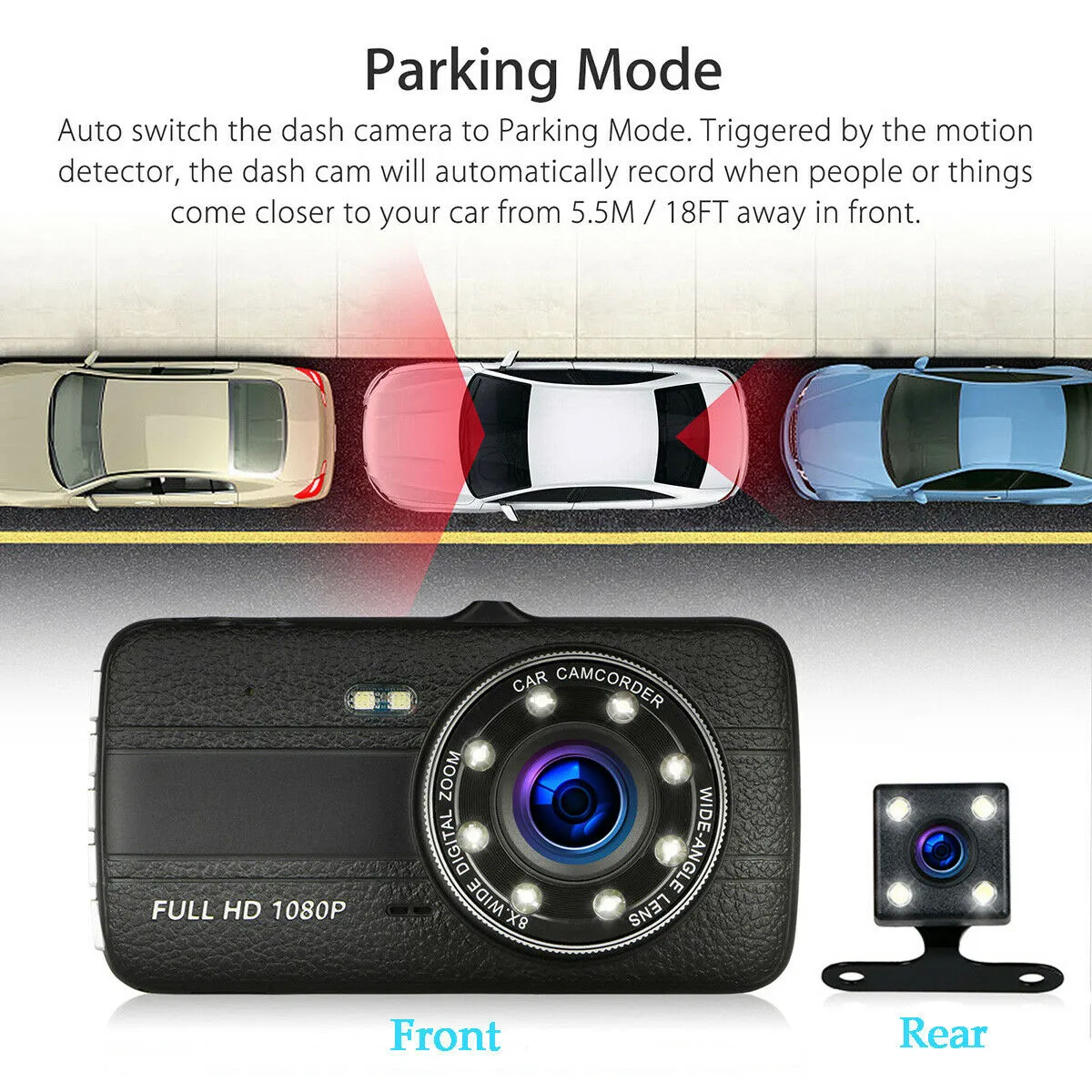 HD driving recorder with 8 night vision lights