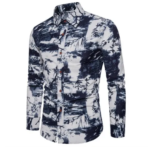 Ethnic style linen long sleeve shirt