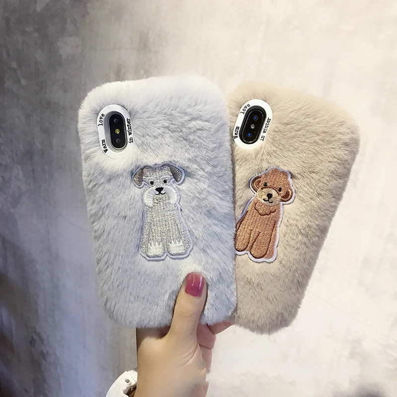 Compatible with Apple , Embroidered plush phone case