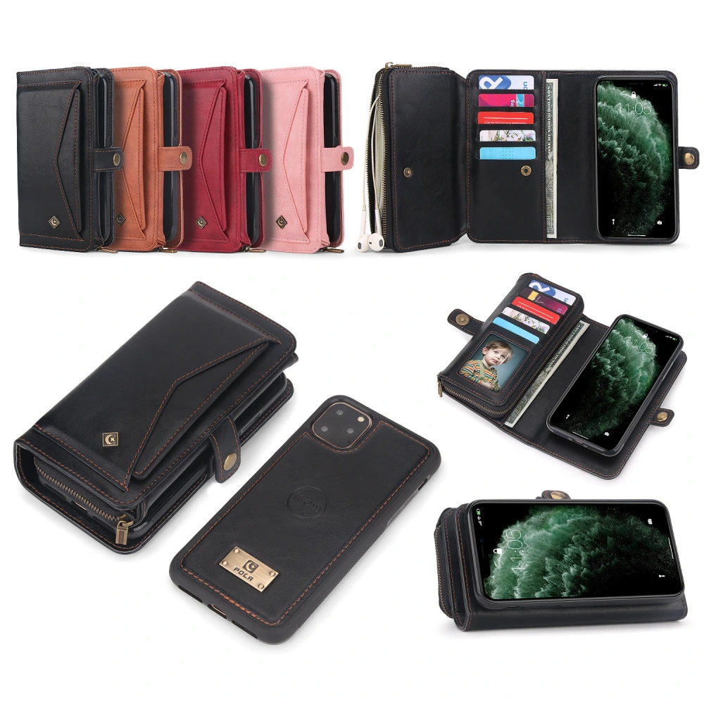 Compatible with Apple , Multifunctional Three-Fold Zipper Wallet Magnetic Case