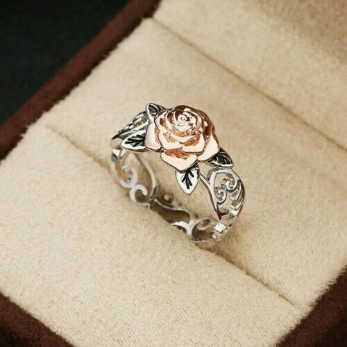 Copper plated rose gold two-tone flower ring
