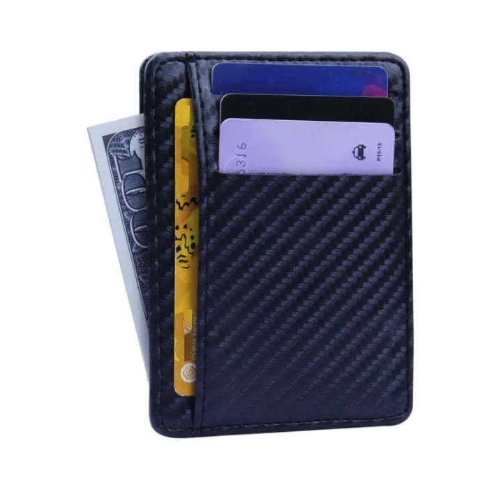 2021 New Fashion Pu Leather Carbon Fiber Wallet Mini Slim Wallets Business Men Credit Card ID Holder with RFID Anti-chief Purse