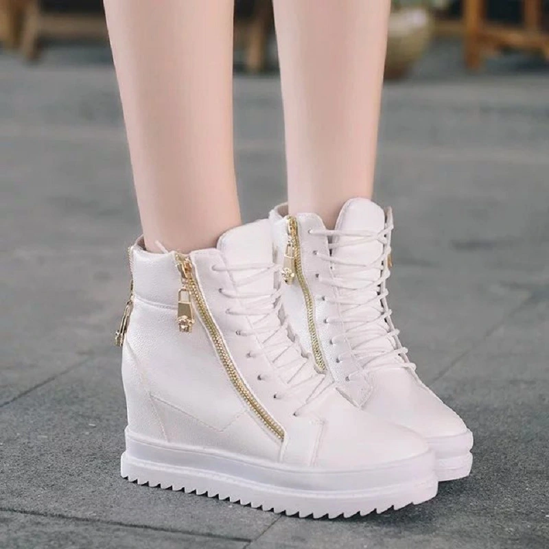 Inner height zipper mid-heel wedge shoes