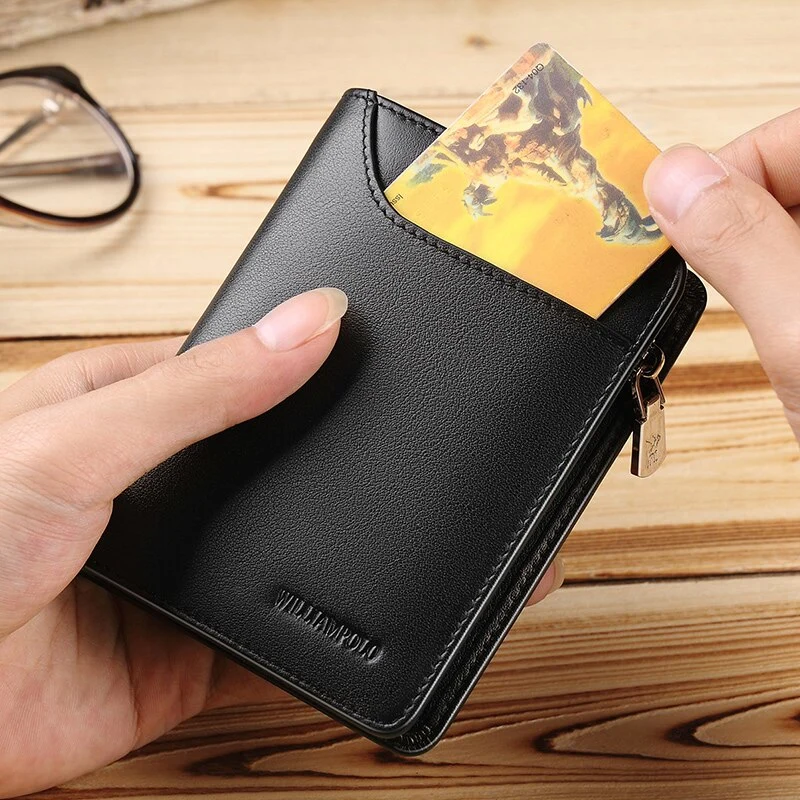 Leather men's short wallet