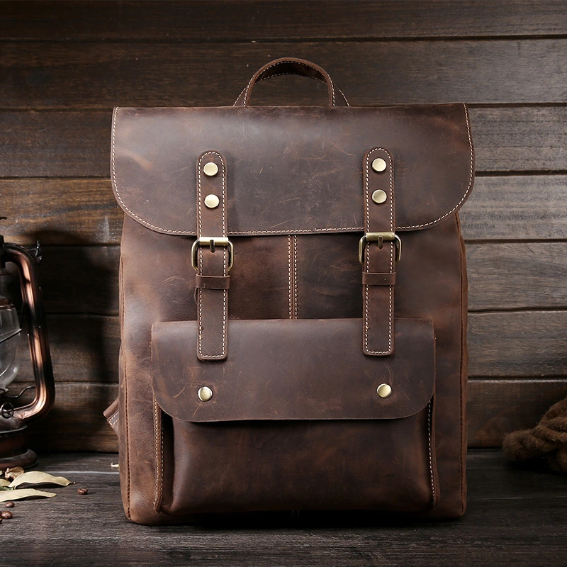 Men's backpack Backpack Bag retro crazy horse leather bag retro casual male computer bag wholesale