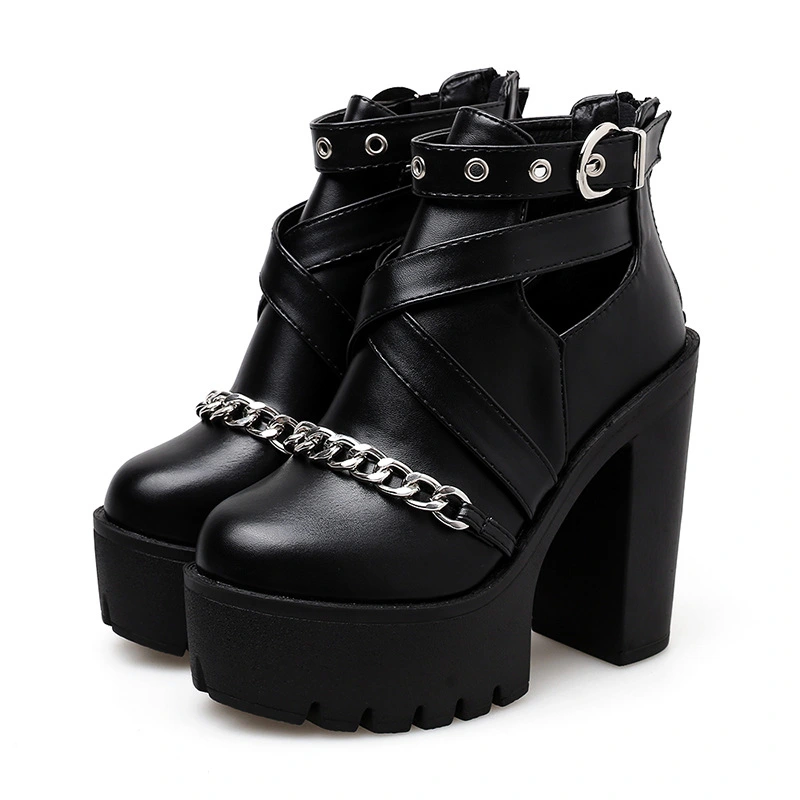 Hollow 14cm thick heel high heel thick sole cool boots