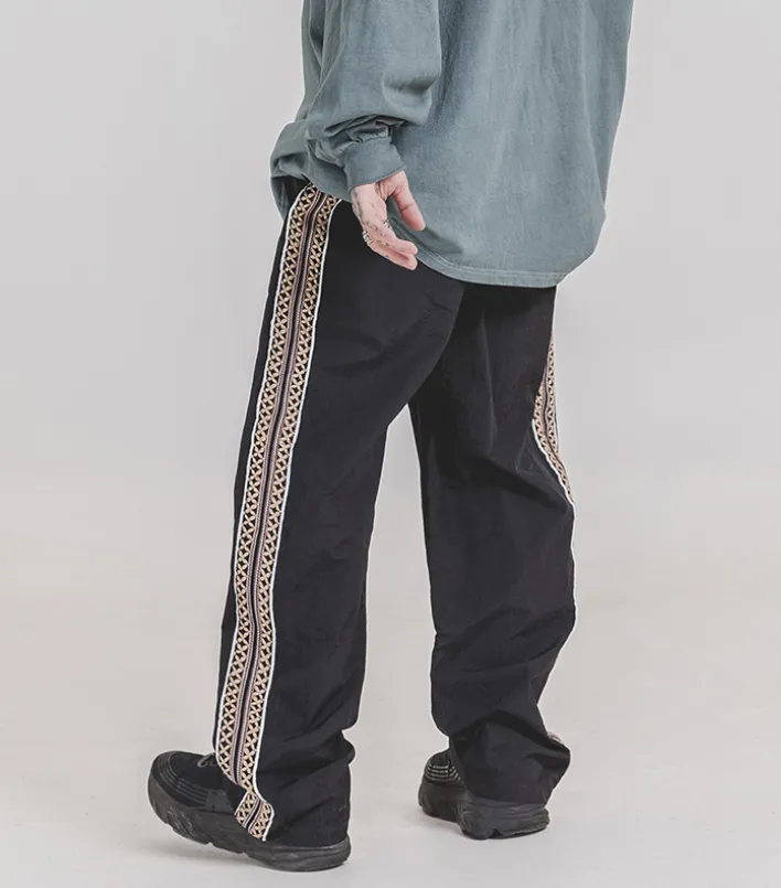 Side embroidered straight trousers