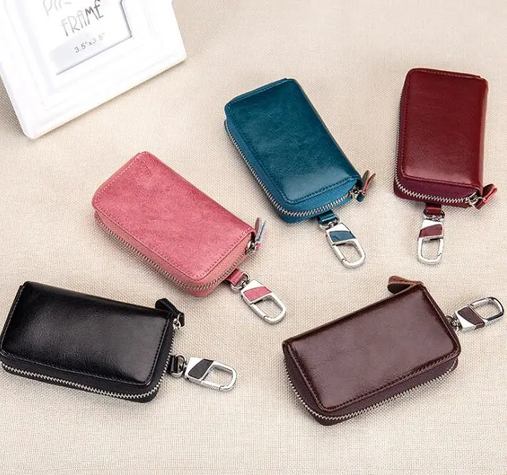 Multifunctional zipper leather key case