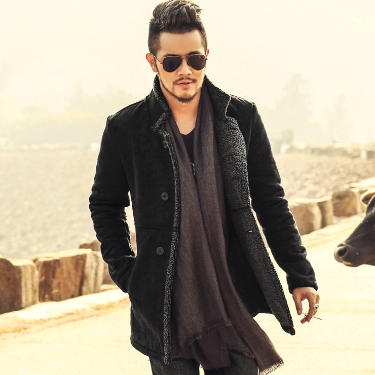 Winter new fur one lamb fur long coat men's thick warm wool fur coat tide F1066