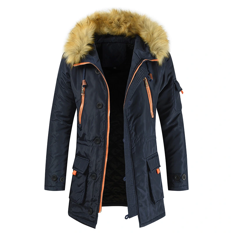 Mid-length Cotton-padded Jacket Men's Plus Velvet Thick Warm Jacket