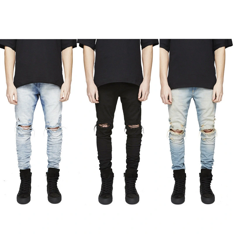 Street men's knee-skinned jeans