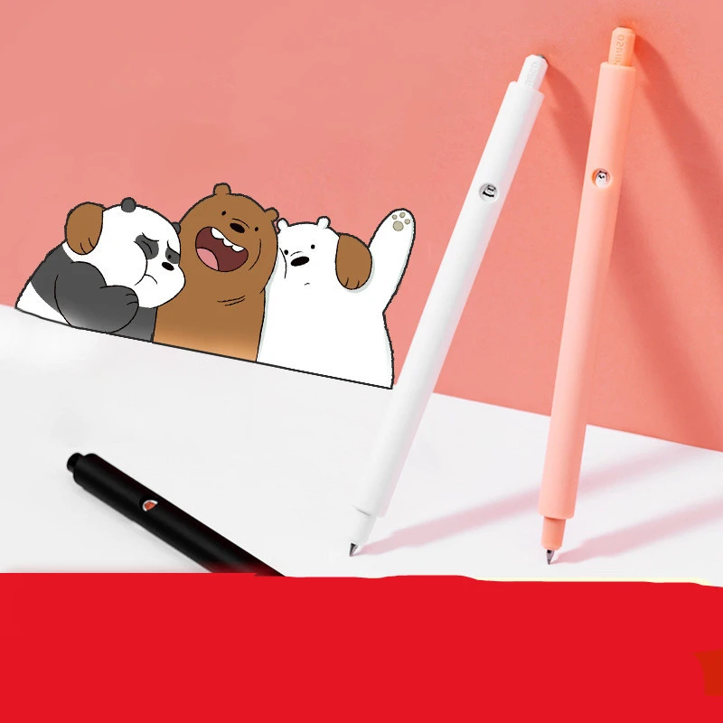 MINISO Color Stationery Black Sign Pen Cute Cartoon Bare Bear Press Gel Pen