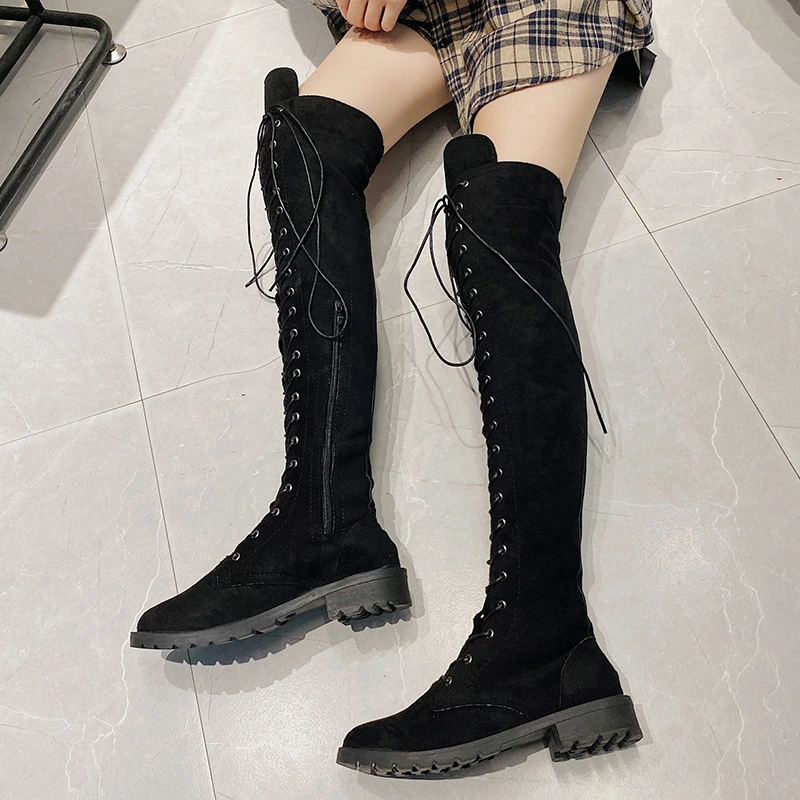 Lace-up suede high boots
