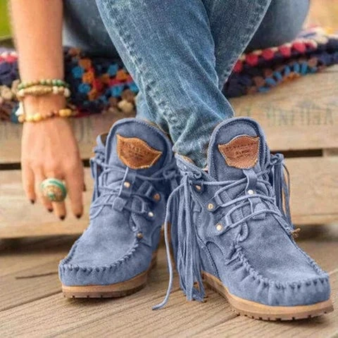 Winter Thick-Soled Fringed Lace-Up Women's Short Boots