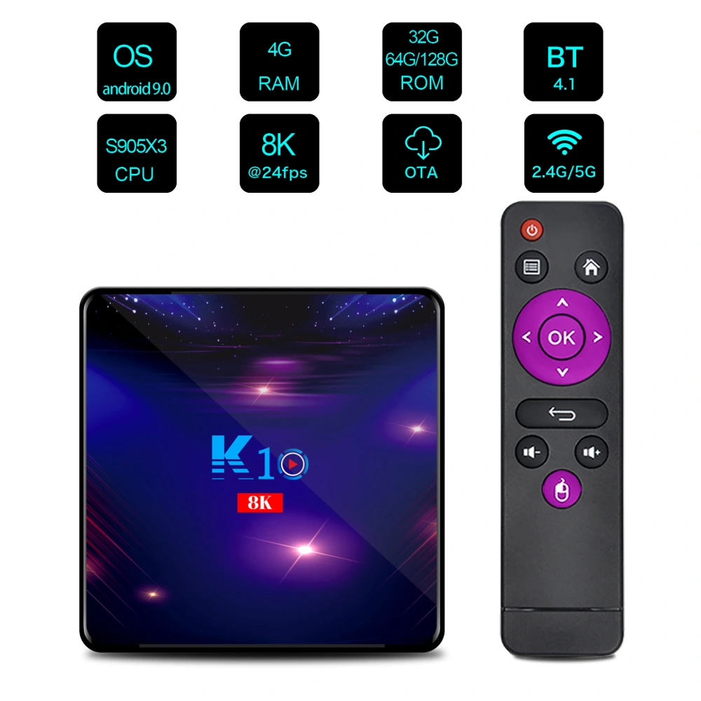 K10 Tv Set-Top Box S905x3 Android 9.0 4g+128gb Network Playe