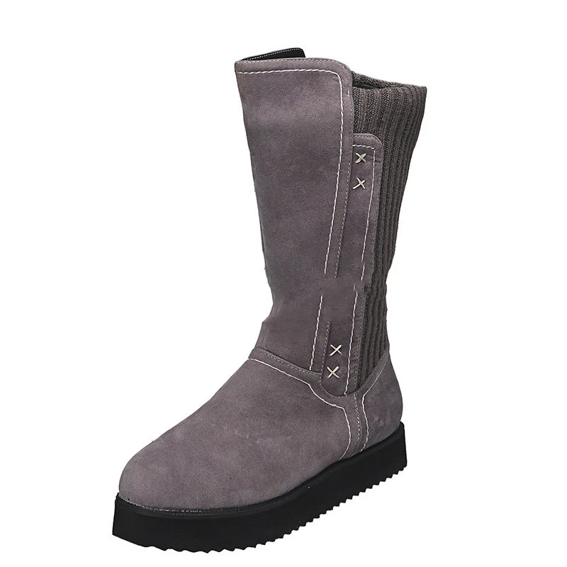 New Large Size Flat Snow Boots Woolen Mid-up Boots