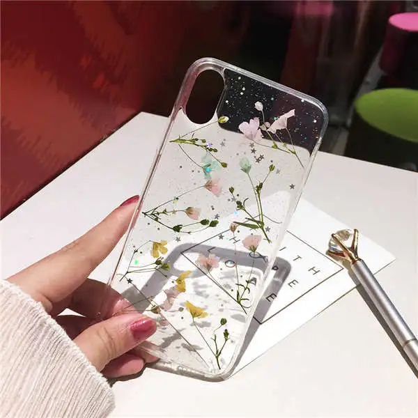 Small floral real flower anti-drop transparent protective cover