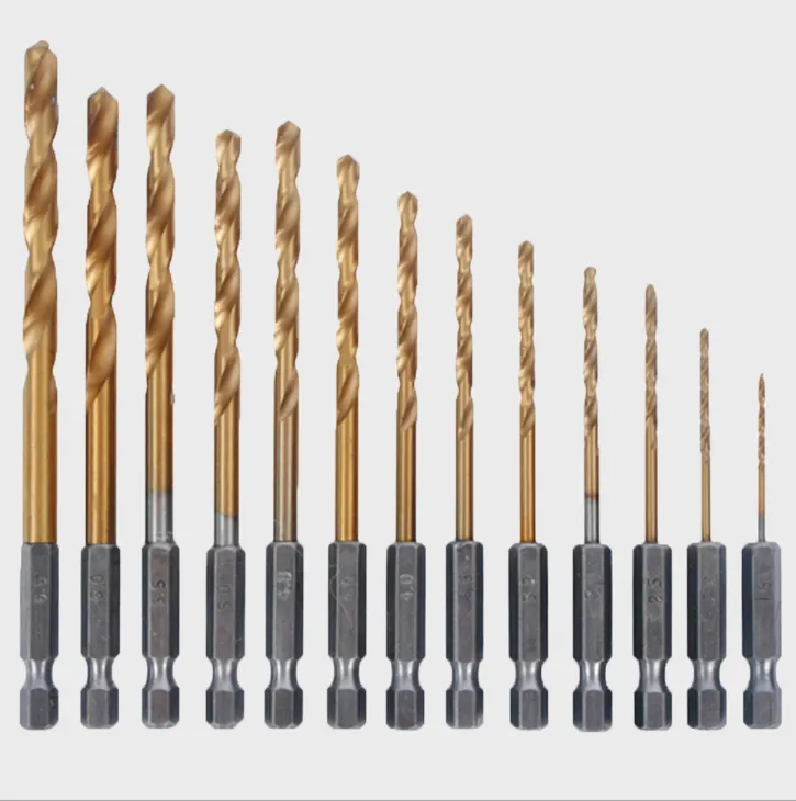 Wind Batch Hex Shank Twist Drill Bit Titanium Plated 6.35 Handle 10PC 13PC Set   High Speed Steel
