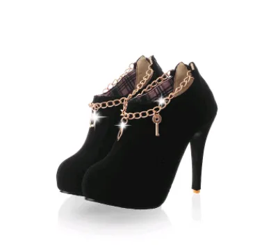 Elegant waterproof platform metal chain ring neck high heel and ankle boots women's boots
