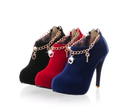 Elegant waterproof platform metal chain ring neck high heel and ankle boots women's boots