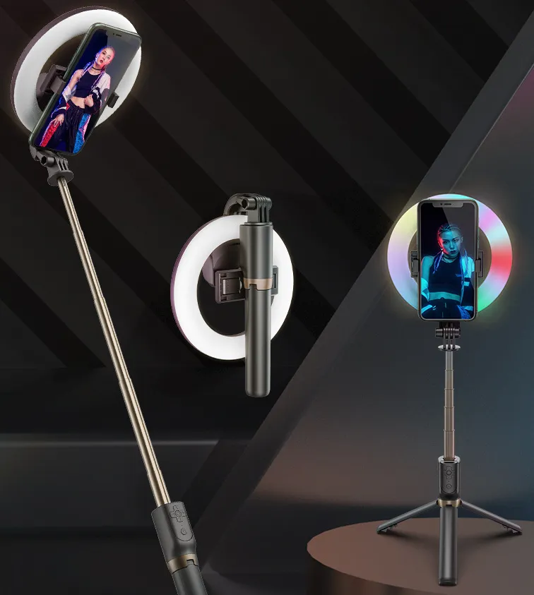 Xyxd Mobile Phone Live Broadcast Fill Light Neon Light Colorful Multicolored Lighting Selfie Stick Vibrato Bluetooth Camera Desktop