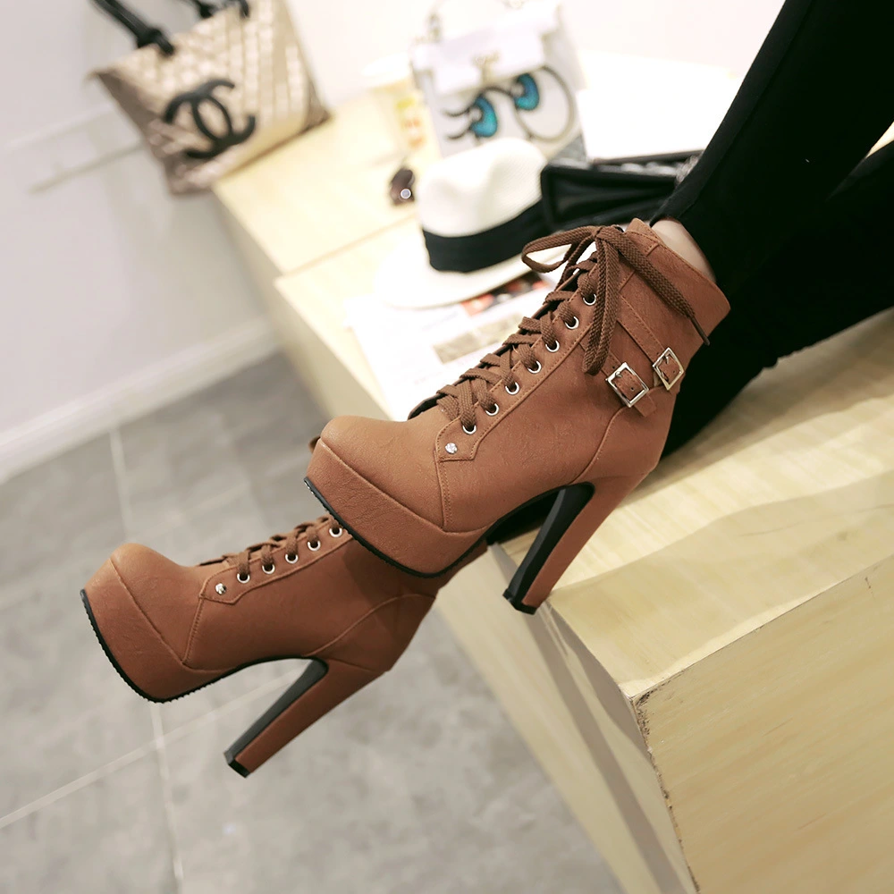 Women's Shoes 30-50 With Low Thick Heel Tie