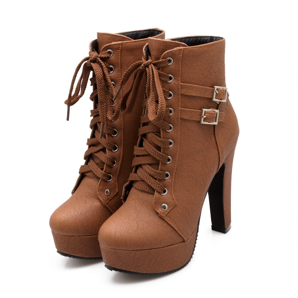 Women's Shoes 30-50 With Low Thick Heel Tie