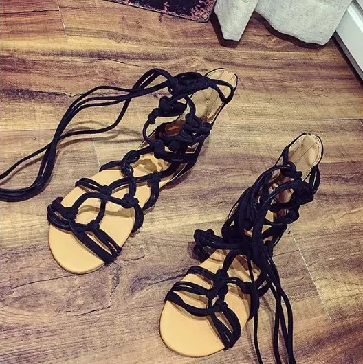 High tube cross straps Roman female boots