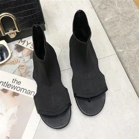 Stretch Cloth Flip Flops High-top Sandals And Long Boots