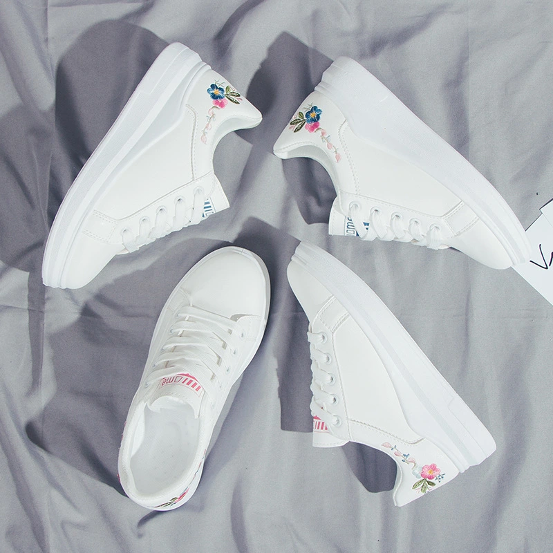 New Casual All-Match Embroidery White Shoes Women
