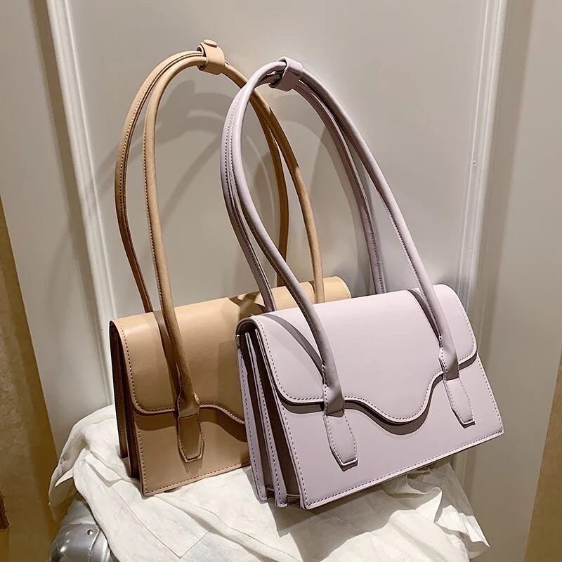 Pure color soft shoulder bag