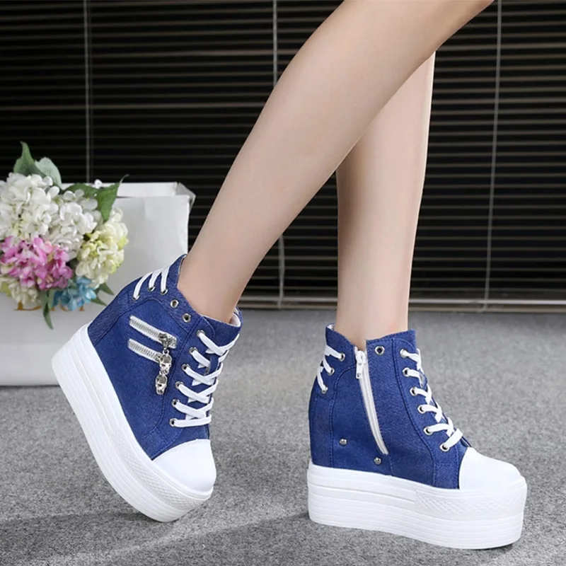 Inner raised side zipper women's shoes