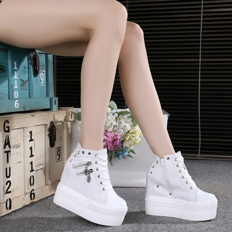 Inner raised side zipper women's shoes