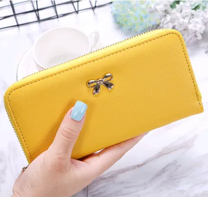 Women's long wallet metal bow decoration hand take purse phone bag