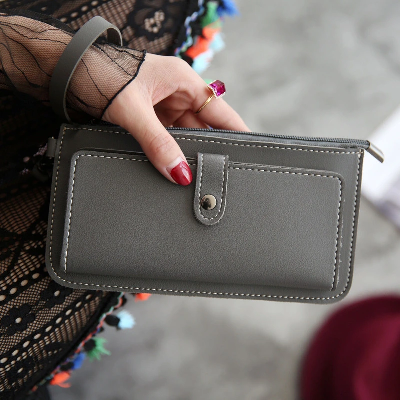 The new spring and summer women's long simple multifunctional hand clasp zipper zipper multi Card Wallet students