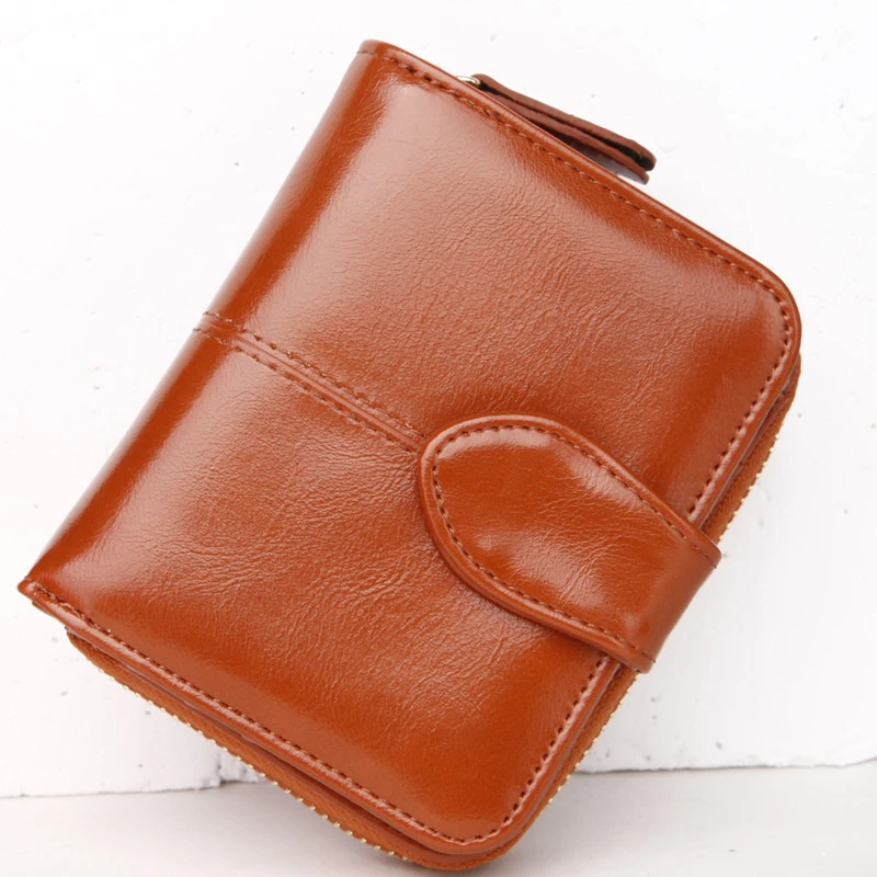 Oil wax skin two fold short coin purse