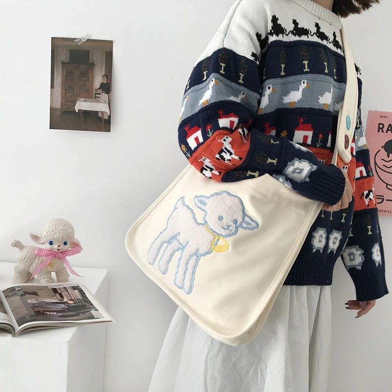 Sheep embroidery wild college style bag