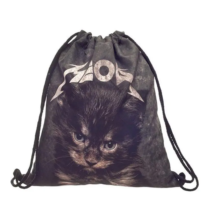 3D Cat Drawstring Bag