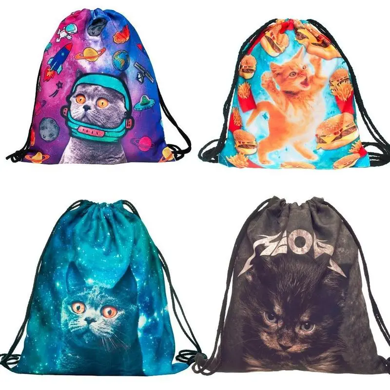 3D Cat Drawstring Bag