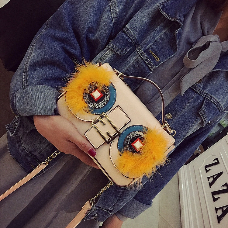 Spring new ladies bag fashion trend bag cartoon contrast color lock with cover bag shoulder oblique bag