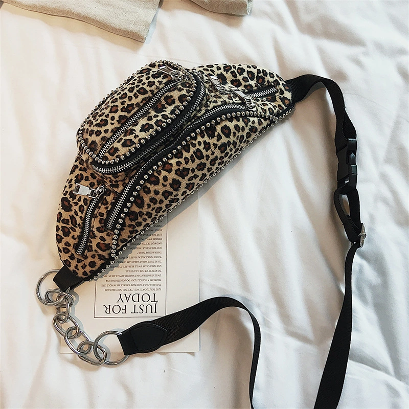 Sports Fitness Fashion Bags Europe and America Pocket Leopard Fashion Chest Bag Diagonal Dual-use Multi-function Chain Waist Bag